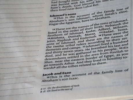 Close-up of text from a book, likely a bible.