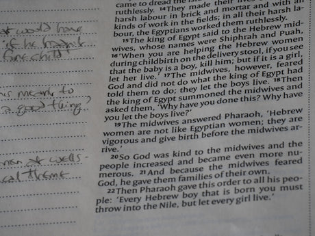 Handwritten notes next to printed text.