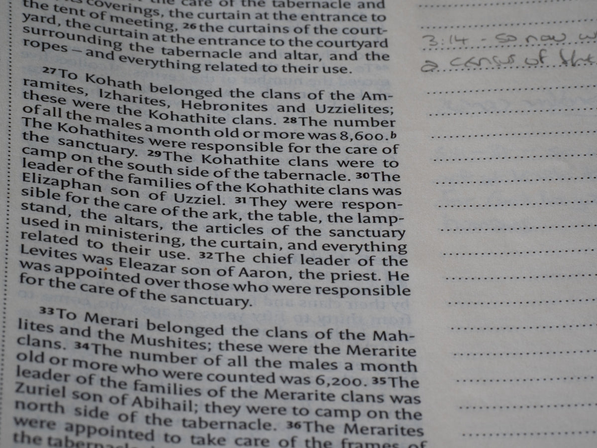 Bible page with text and handwritten notes.