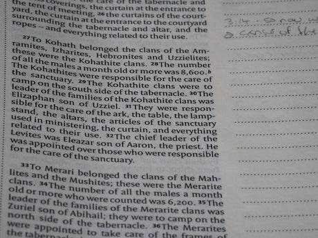 Bible page with text and handwritten notes.